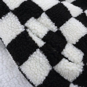 Majesda® - Flocking Letters Checkerboard Sherpa Winter Coat outfit ideas streetwear fashion