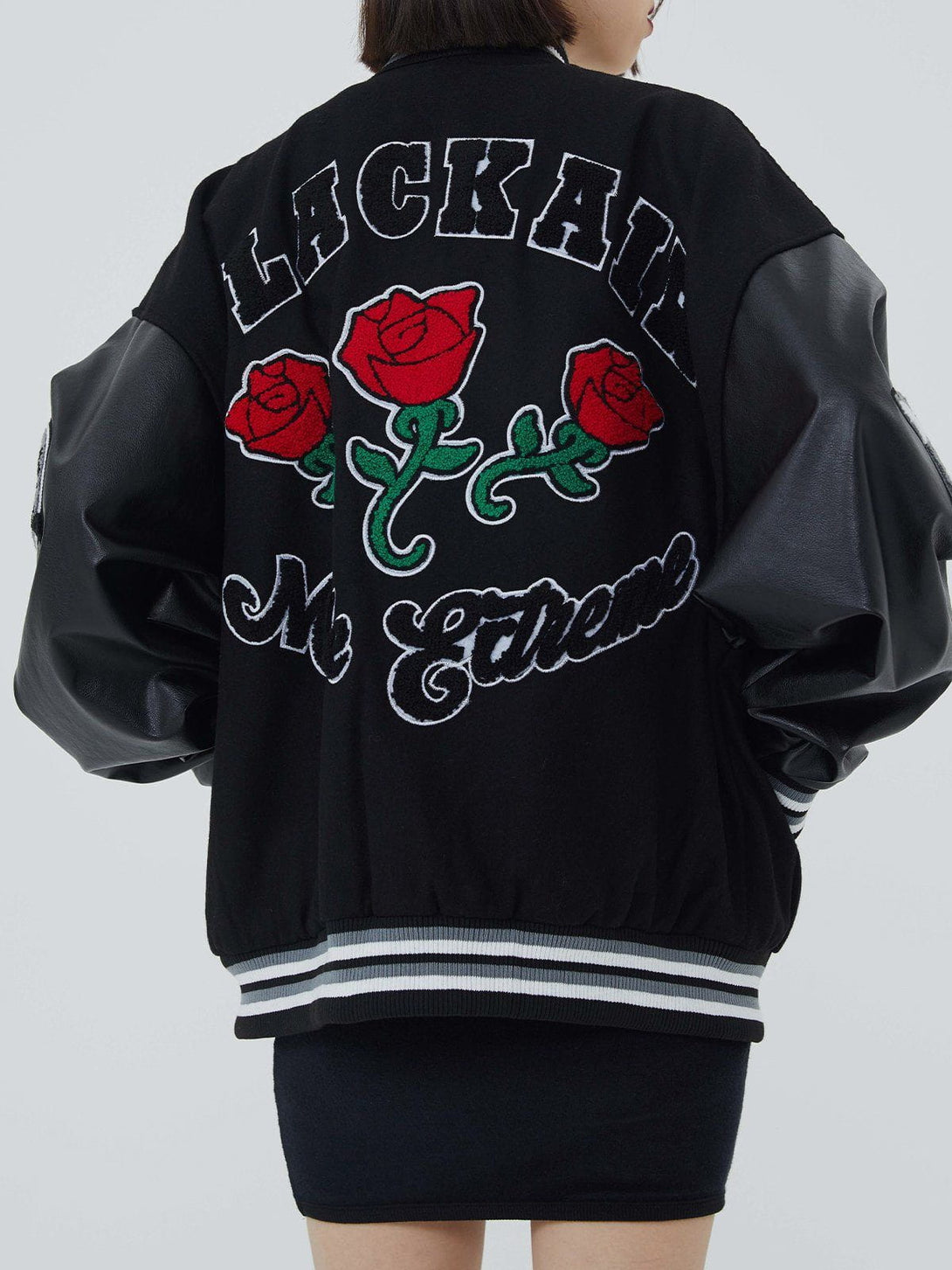 Majesda® - Flocking Rose PU Jacket outfit ideas, streetwear fashion - majesda.com