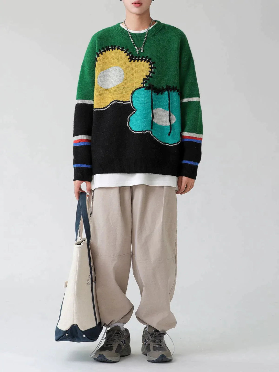 Majesda® - Flower Print Colorblock Sweater outfit ideas streetwear fashion
