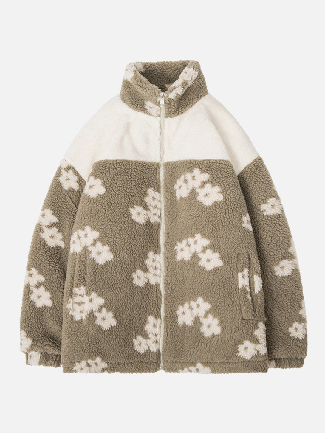 Majesda® - Flowers Sherpa Coat outfit ideas streetwear fashion