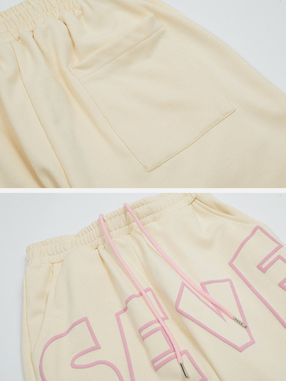 Majesda® - Foam Letter Print Shorts outfit ideas streetwear fashion