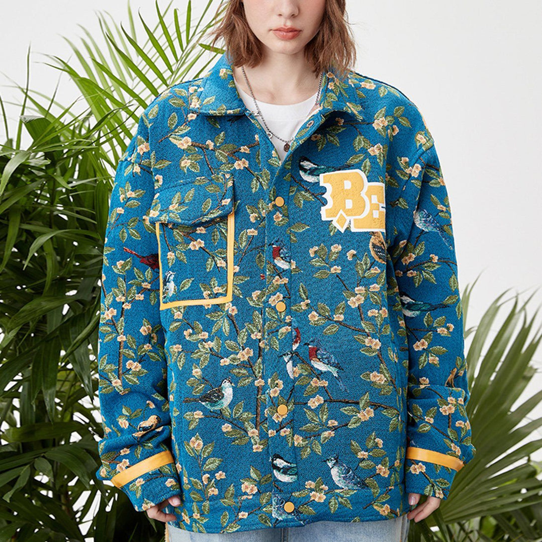 Majesda® - Foam Letters Flower Print Jacket outfit ideas, streetwear fashion - majesda.com