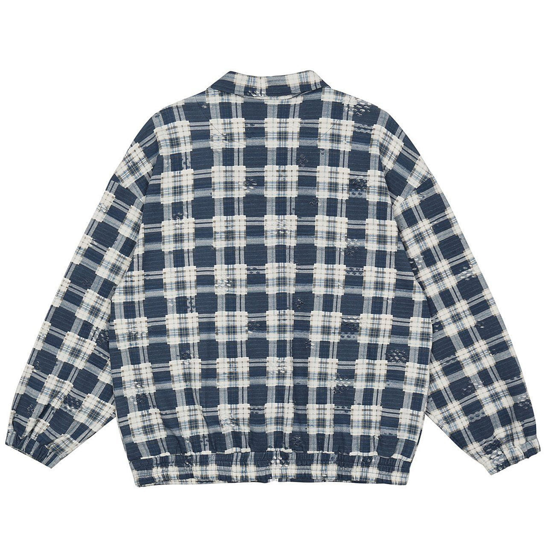 Majesda® - Frayed Check Pattern Jacket outfit ideas streetwear fashion