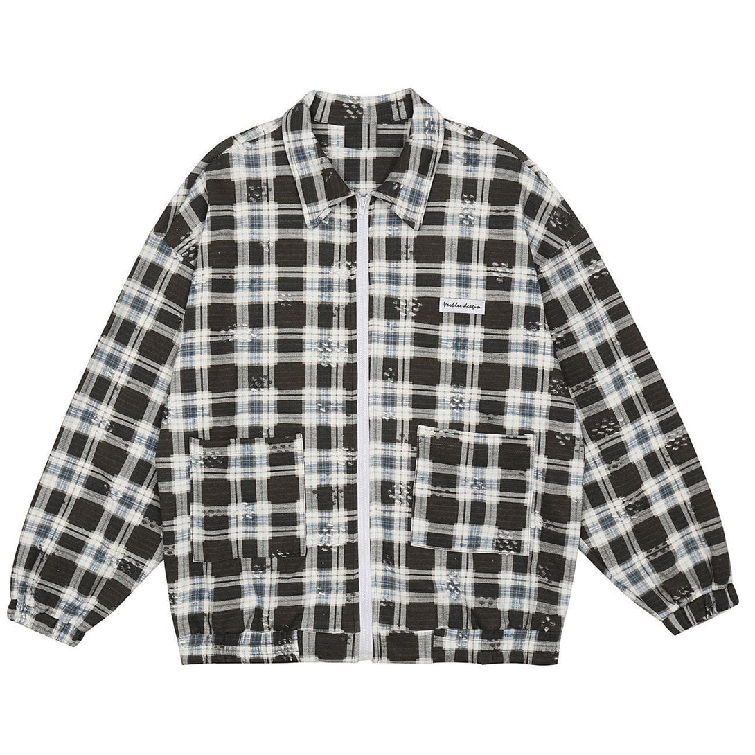 Majesda® - Frayed Check Pattern Jacket outfit ideas streetwear fashion