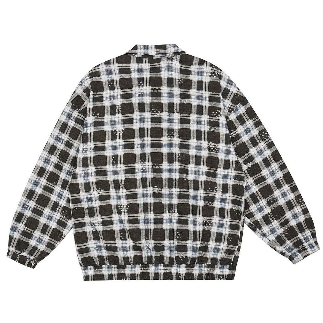 Majesda® - Frayed Check Pattern Jacket outfit ideas streetwear fashion