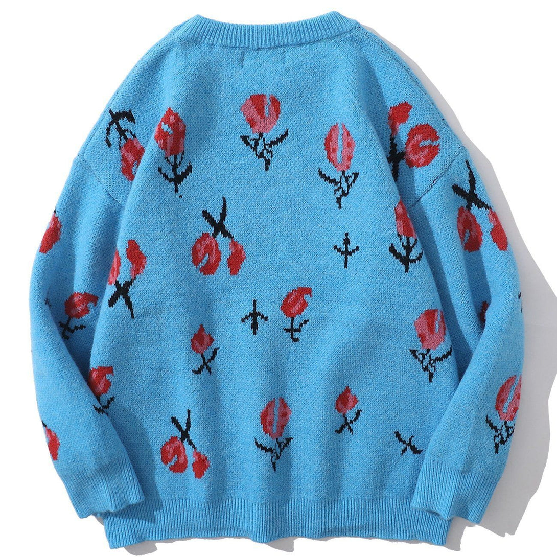 Majesda® - Full Flower Pattern Knit Sweater outfit ideas streetwear fashion