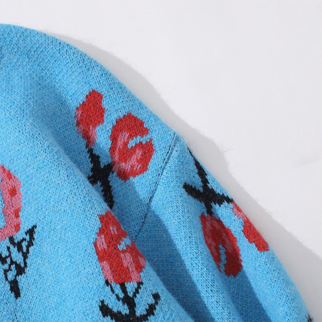 Majesda® - Full Flower Pattern Knit Sweater outfit ideas streetwear fashion