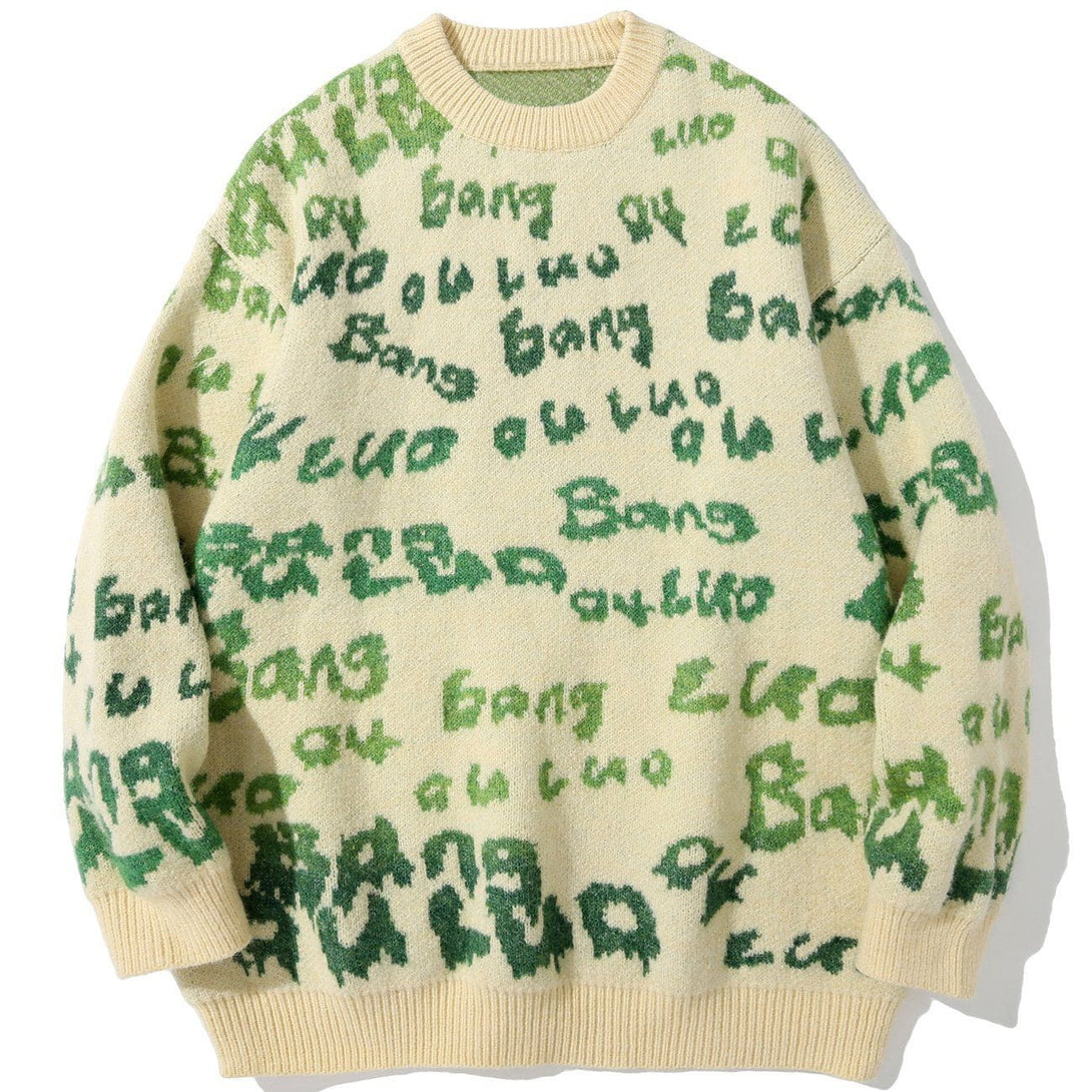 Majesda® - Full Letter Pattern Knit Sweater outfit ideas streetwear fashion
