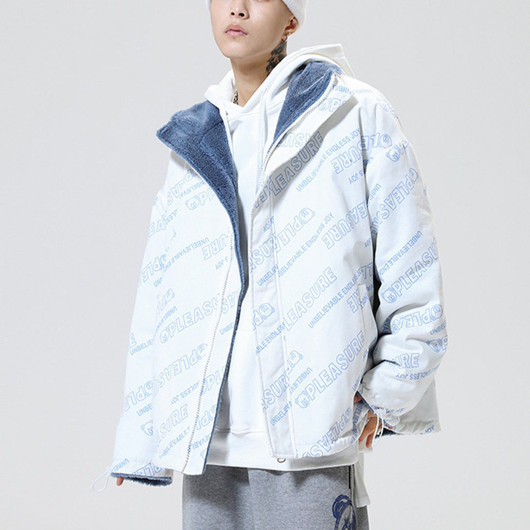 Majesda® - Full Letters Reversible Sherpa Winter Coat outfit ideas, streetwear fashion - majesda.com