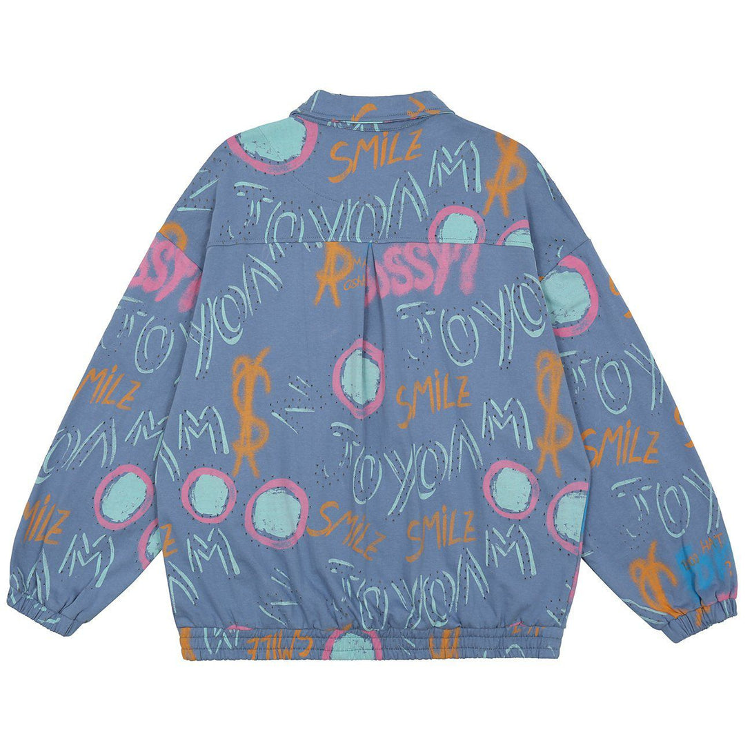 Majesda® - Full Print Graffiti Pattern Jacket outfit ideas streetwear fashion