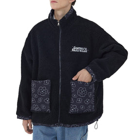 Majesda® - Full Print Small Flowers Reversible Sherpa Winter Coat outfit ideas, streetwear fashion - majesda.com
