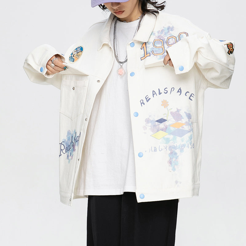 Majesda® - Funny Denim Jacket Colorful Graffiti outfit ideas, streetwear fashion - majesda.com