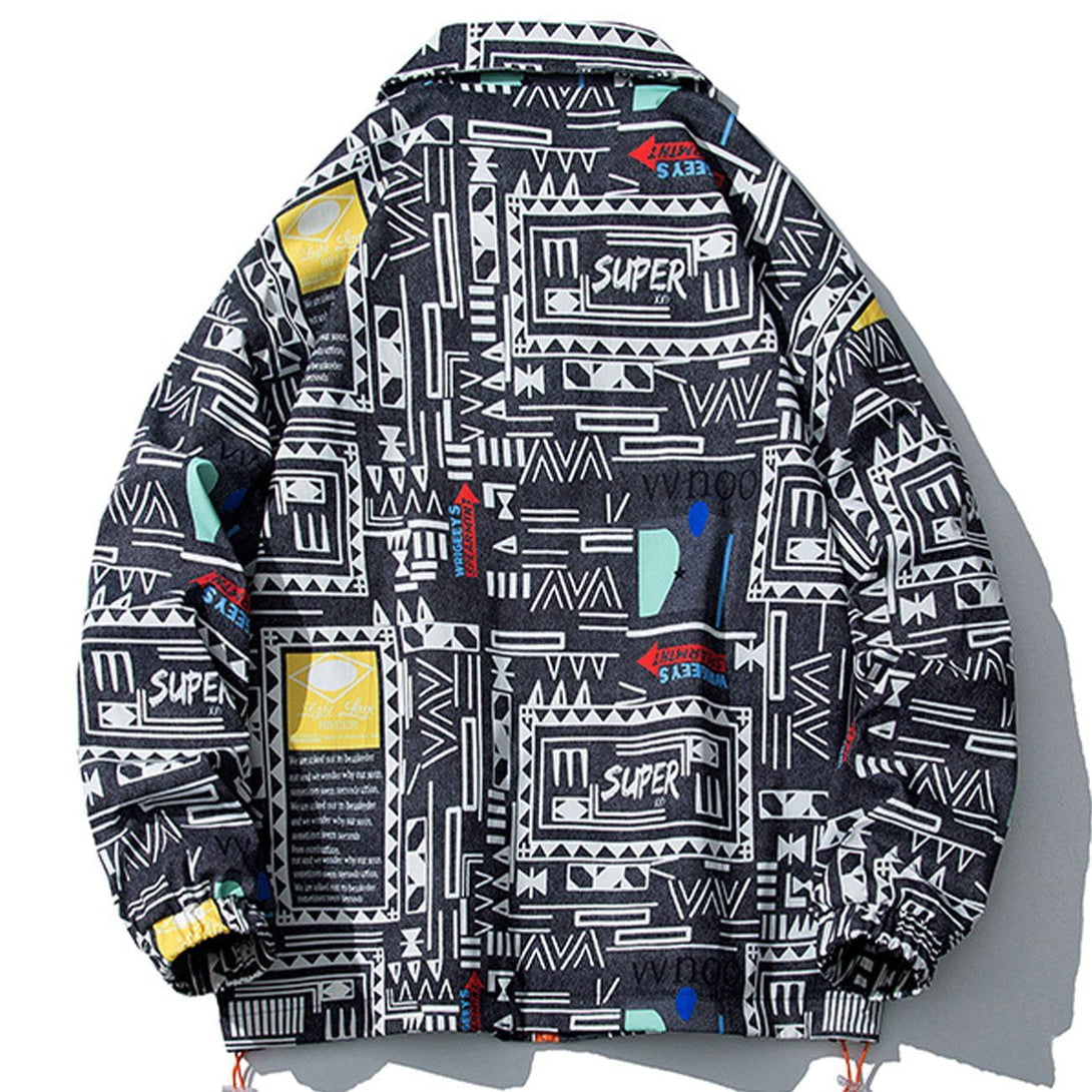 Majesda® - Geometric Graffiti Print Jacket outfit ideas, streetwear fashion - majesda.com