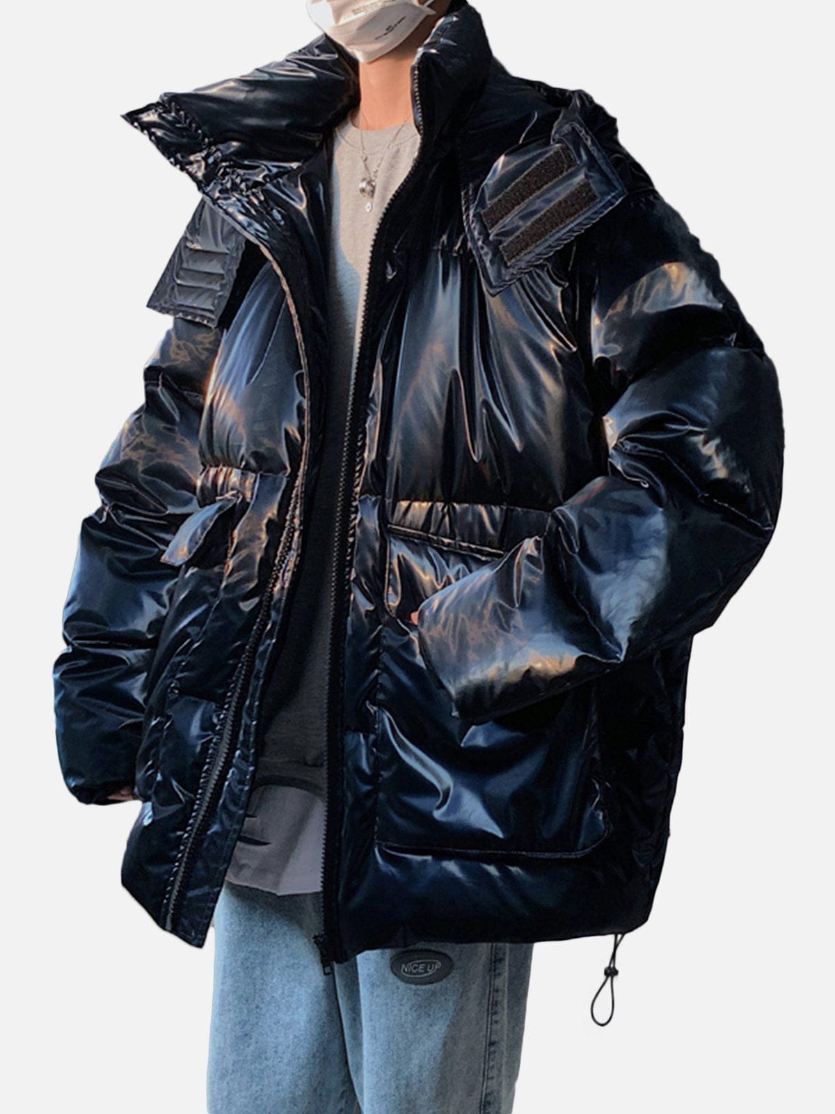 Majesda® - Glossy Removable Sleeves Winter Coat outfit ideas streetwear fashion