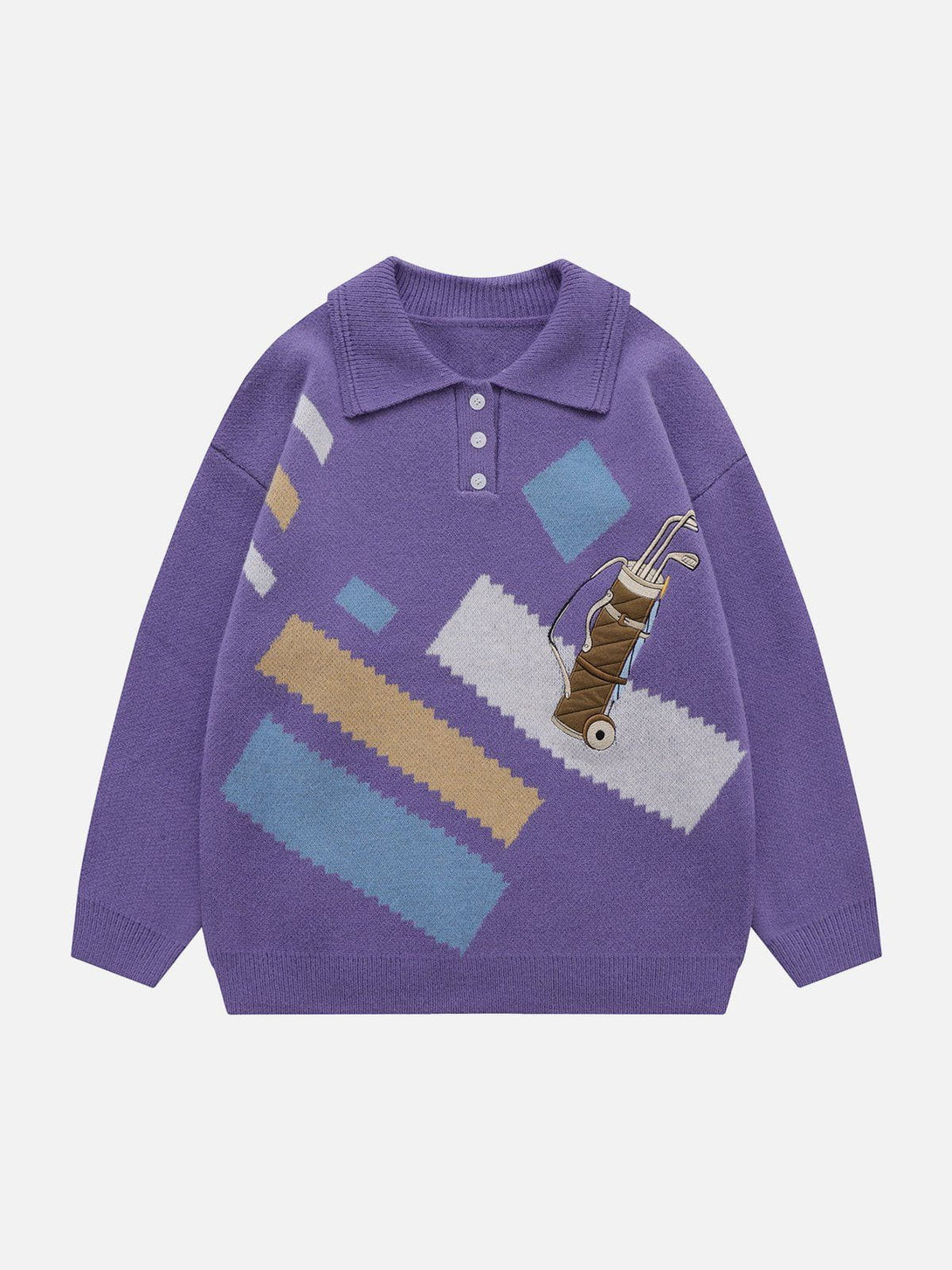 Majesda® - Golf Embroidery Polo Collar Sweater outfit ideas streetwear fashion