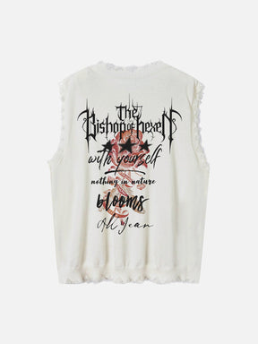 Majesda® - Gothic Letter Print Sweater Vest outfit ideas streetwear fashion