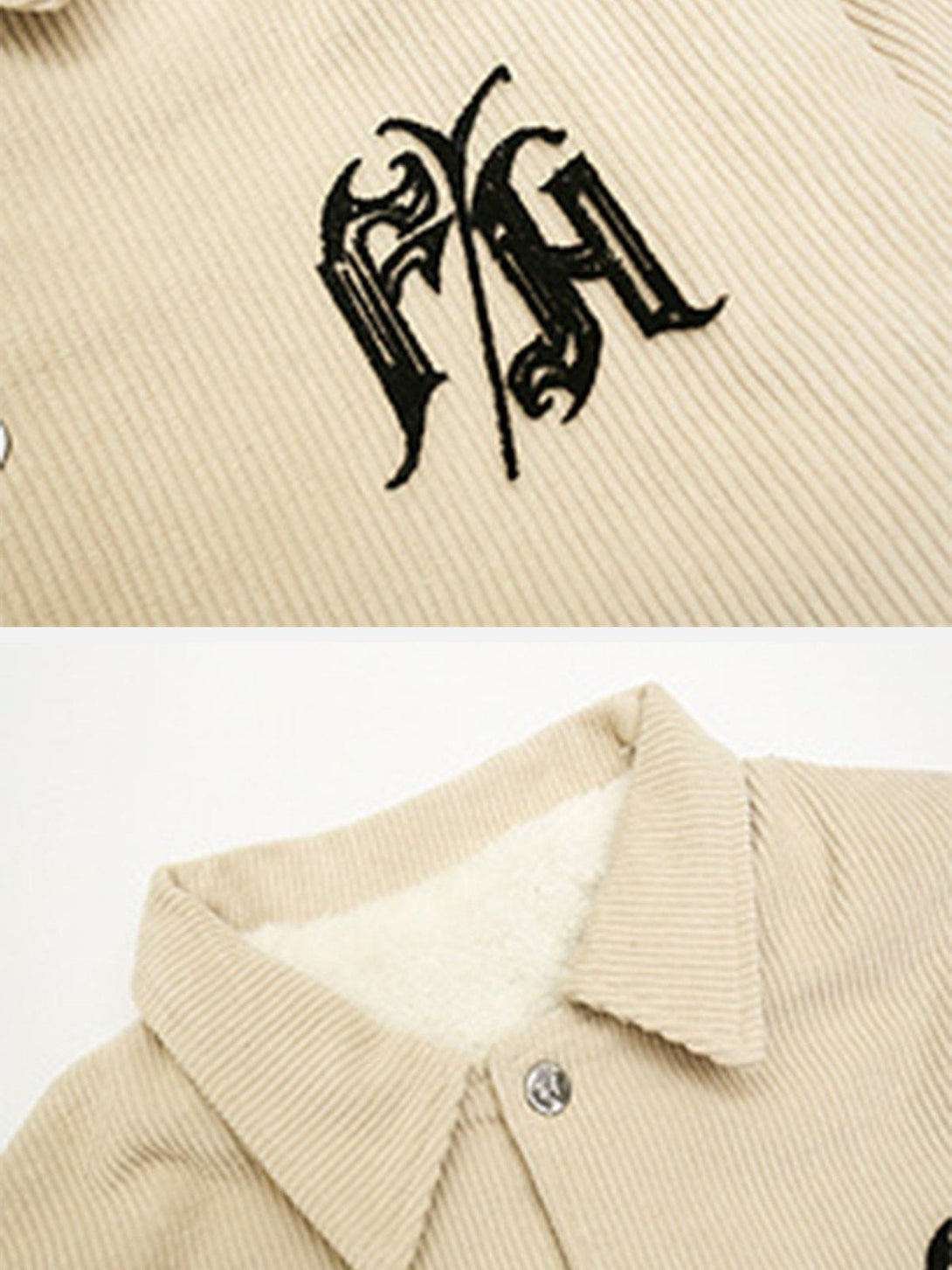 Majesda® - Gothic Monogram Embroidered Corduroy Winter Coat outfit ideas streetwear fashion