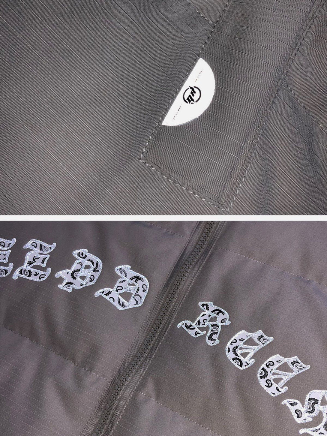 Majesda® - Gothic Reflective Font Puffer Jacket outfit ideas streetwear fashion