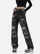 Majesda® - Graffiti Embroidered Ripped Jeans outfit ideas streetwear fashion