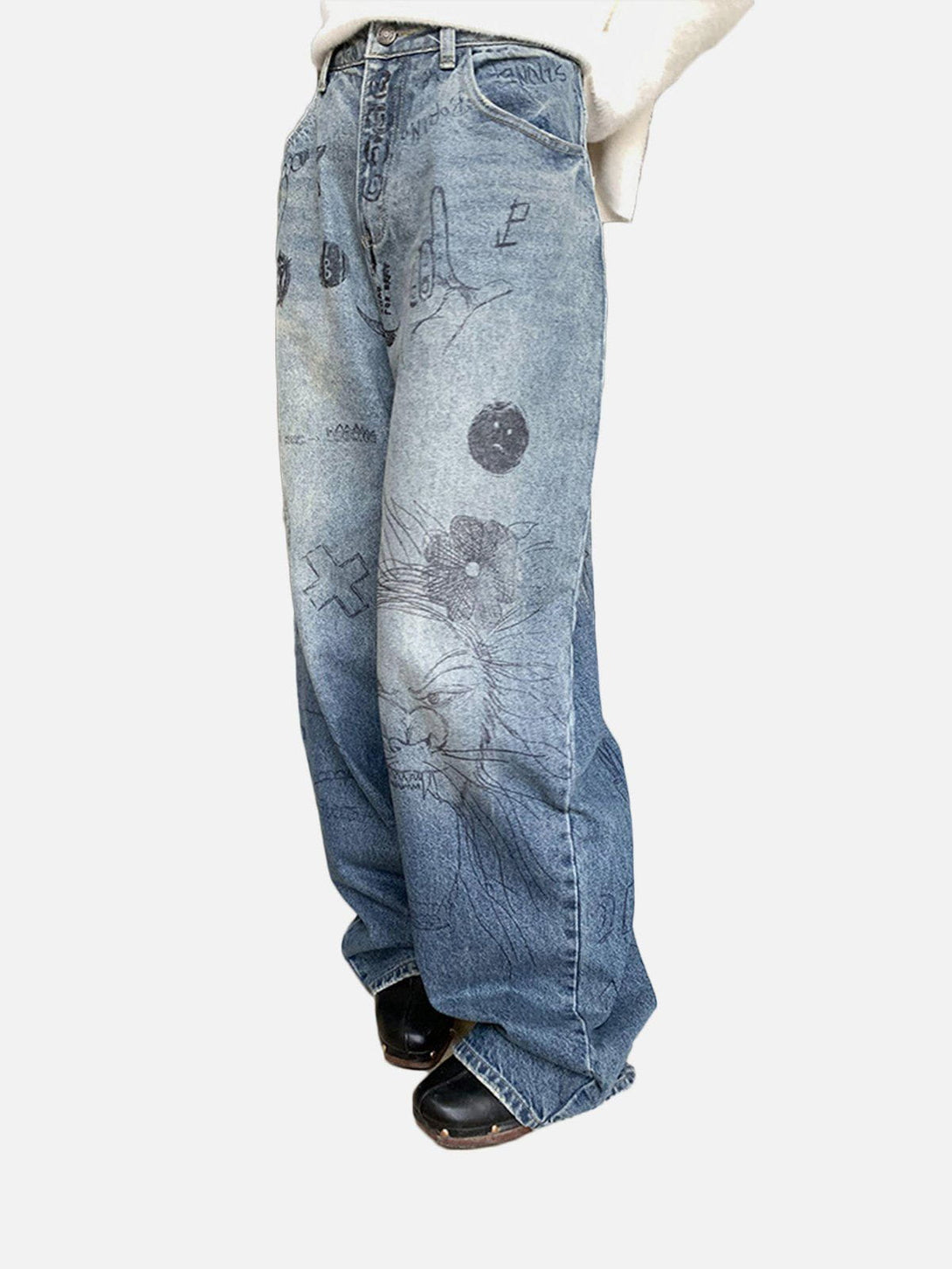 Majesda® - Graffiti Watermark Jeans outfit ideas streetwear fashion