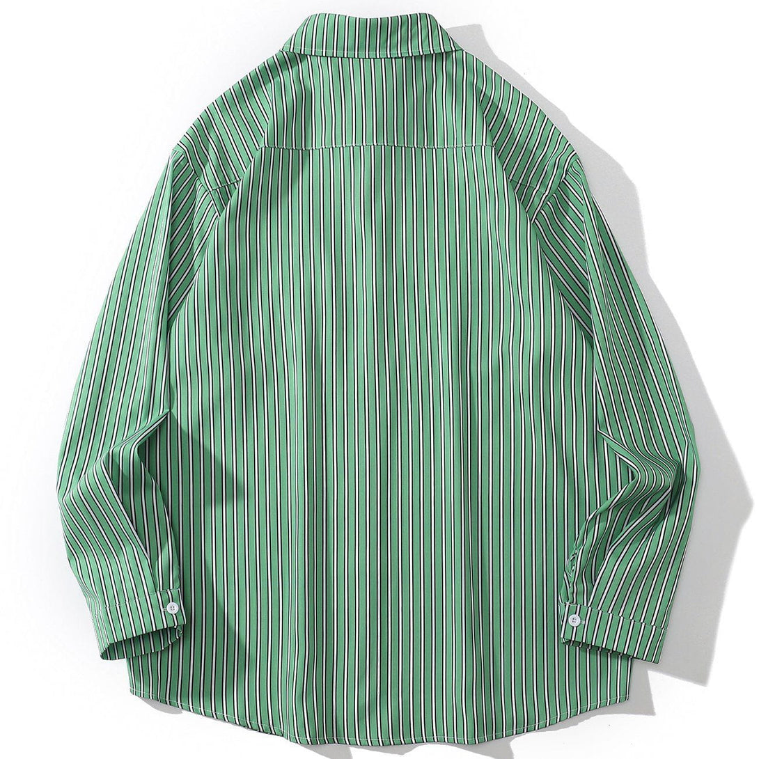 Majesda® - Green and White Striped Long Sleeve Shirt outfit ideas streetwear fashion