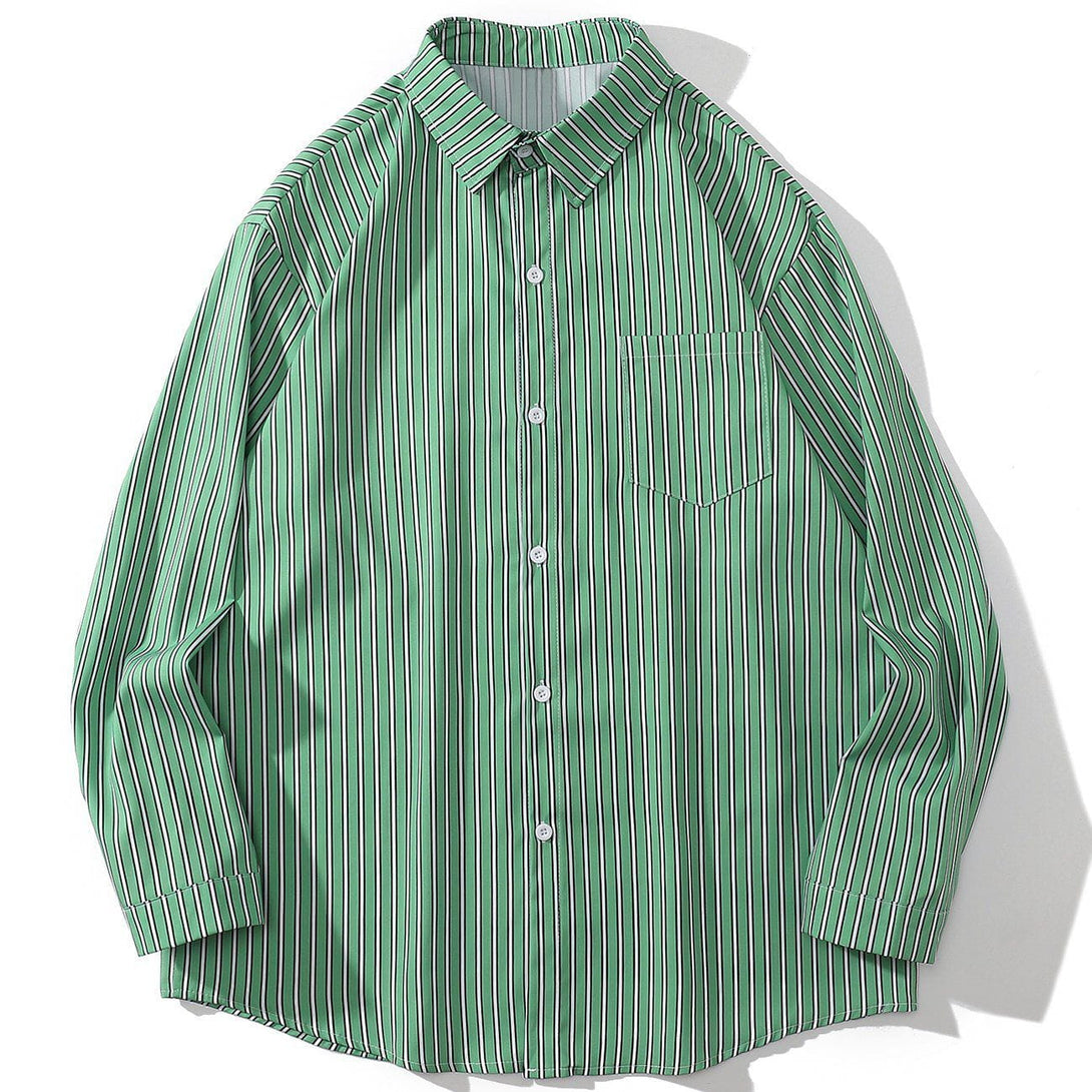 Majesda® - Green and White Striped Long Sleeve Shirt outfit ideas streetwear fashion