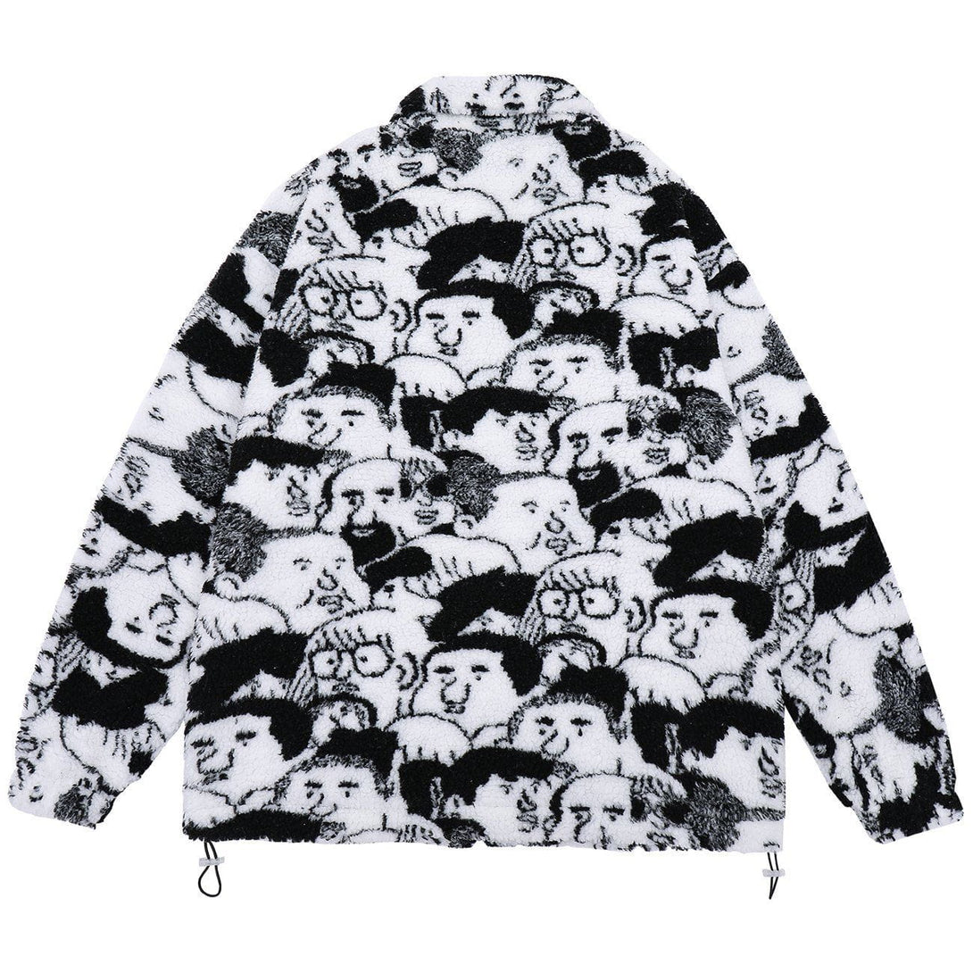 Majesda® - Head Full of Prints Sherpa Winter Coat outfit ideas streetwear fashion