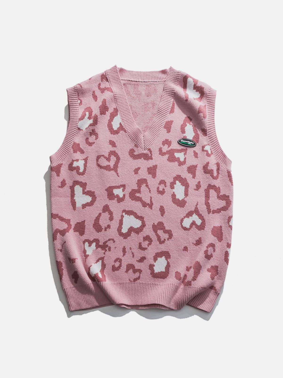Majesda® - Heart Leopard Sweater Vest outfit ideas streetwear fashion