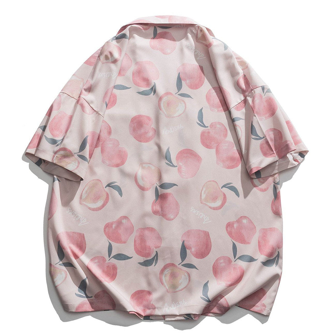 Majesda® - Heart Shaped Peach Short Sleeve Shirt outfit ideas streetwear fashion