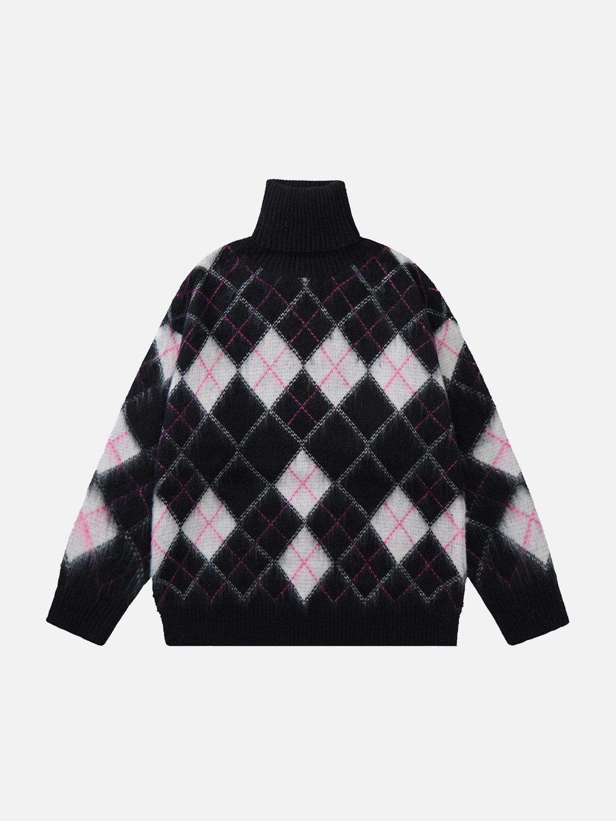 Majesda® - High Neck Diamond Color Block Sweater outfit ideas streetwear fashion