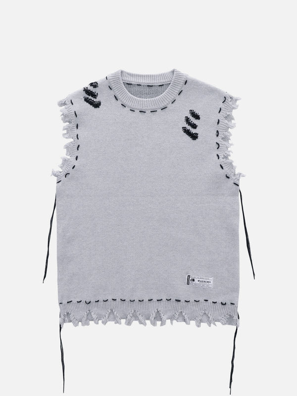 Majesda® - Hole Raw Edge Sweater Vest outfit ideas streetwear fashion