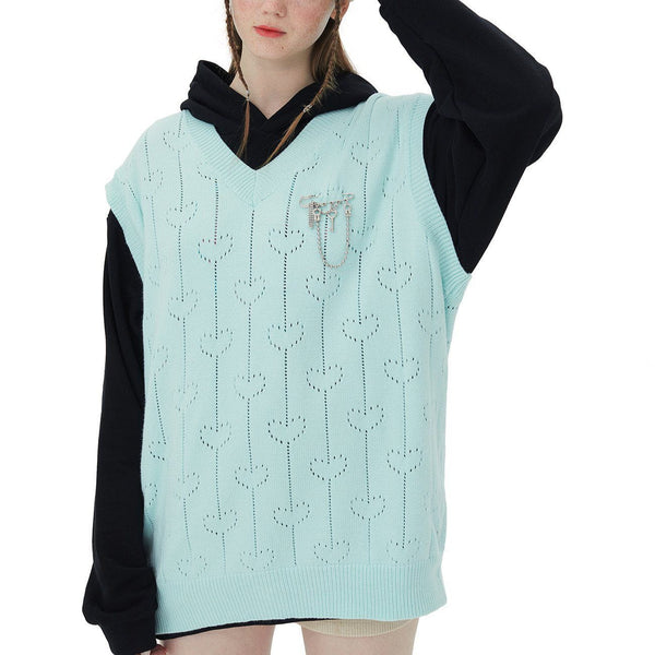 Majesda® - Hollow Love Sweater Vest outfit ideas streetwear fashion
