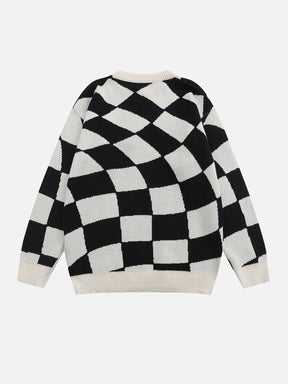 Majesda® - Irregular Plaid Graphic Sweater outfit ideas streetwear fashion