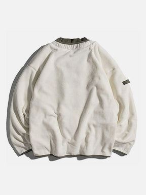 Majesda® - Japanese Contrast Color Polar Fleece Varsity Jacket outfit ideas, streetwear fashion - majesda.com