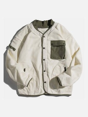 Majesda® - Japanese Contrast Color Polar Fleece Varsity Jacket outfit ideas, streetwear fashion - majesda.com