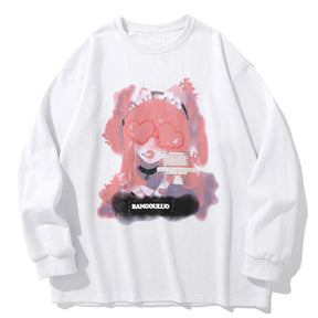 Majesda® - Japanese Graffiti Cartoon Girl Print Sweatshirt outfit ideas streetwear fashion