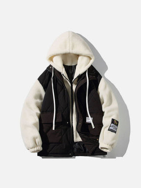Majesda® - Lamb Wool Panel Hood Sherpa Coat outfit ideas, streetwear fashion - majesda.com