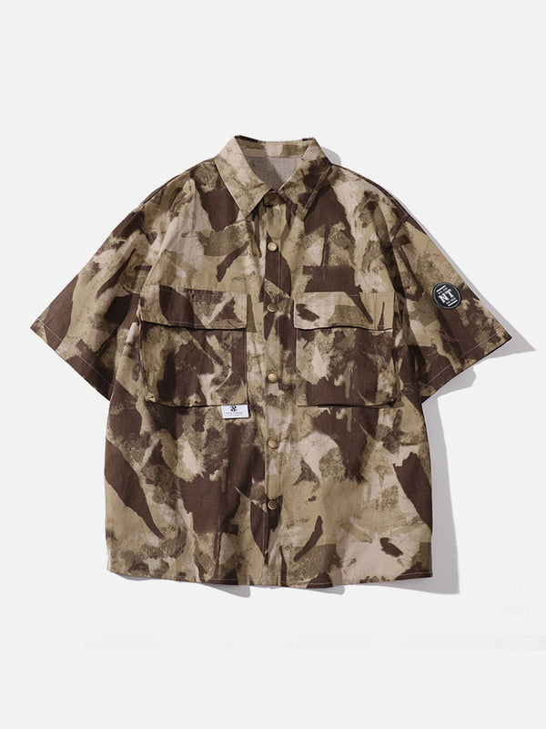 Majesda® - Large Pocket Camo Short Sleeve Shirt outfit ideas streetwear fashion