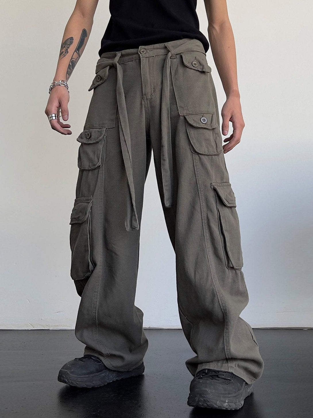 Majesda® - Large Pocket Webbing Cargo Pants outfit ideas streetwear fashion