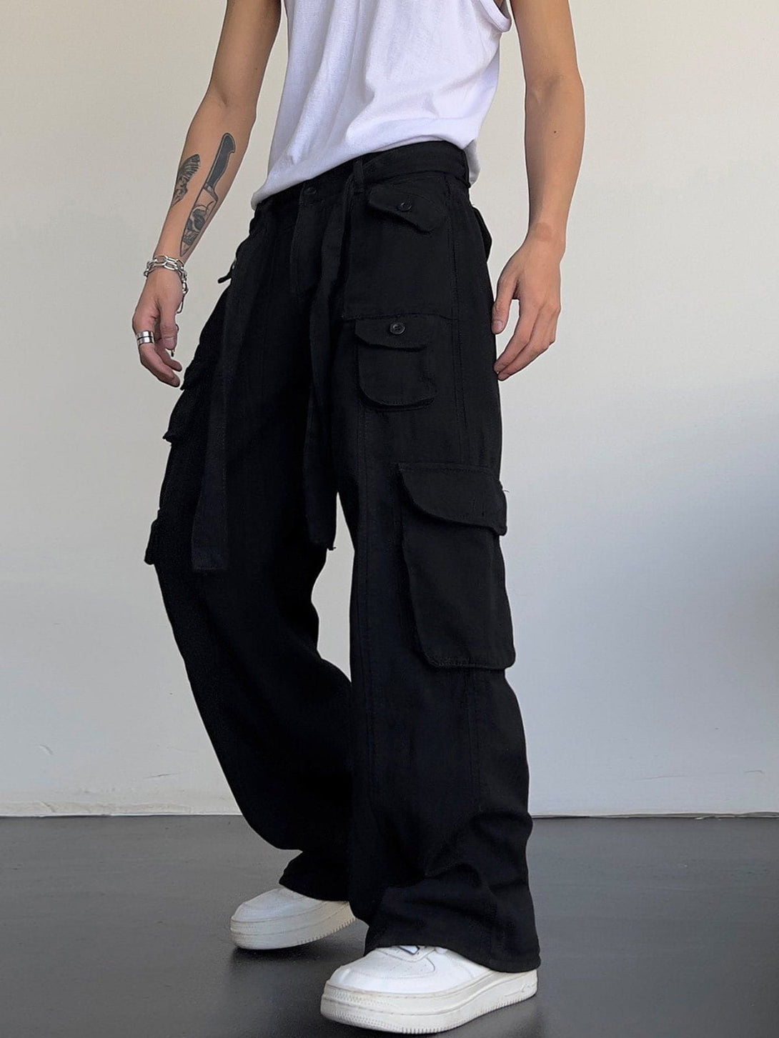 Majesda® - Large Pocket Webbing Cargo Pants outfit ideas streetwear fashion