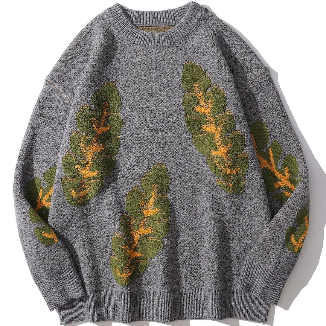 Majesda® - Leaf Print Knit Sweater outfit ideas streetwear fashion