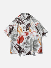 Majesda® - Leaf Print Short Sleeve Shirt outfit ideas streetwear fashion