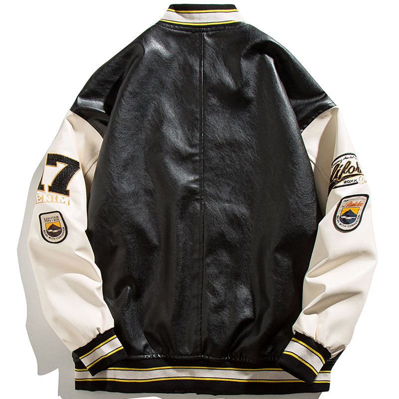 Majesda® - Leather Baseball Jacket Embroidered outfit ideas, streetwear fashion - majesda.com