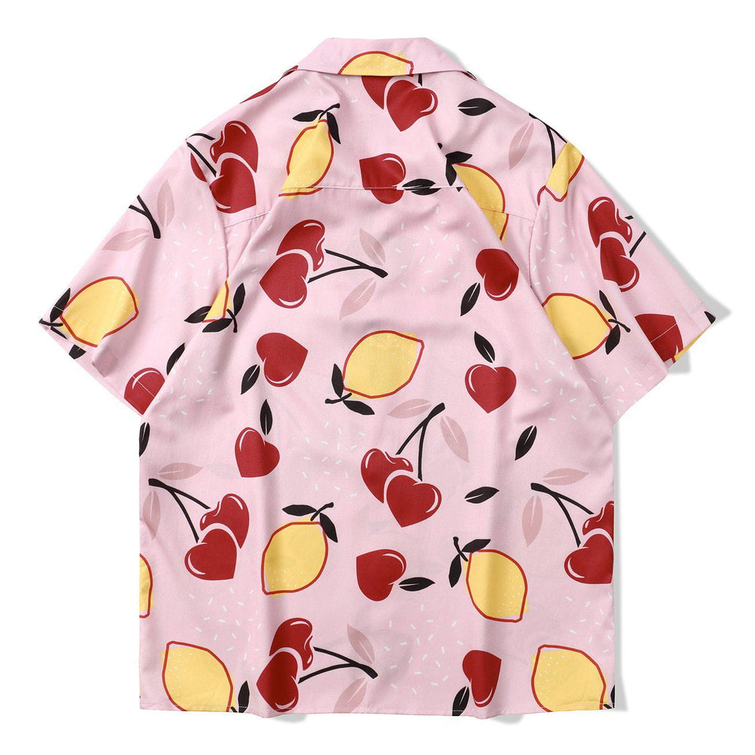 Majesda® - Lemon and Cherry Graphic Short Sleeve Shirt outfit ideas streetwear fashion