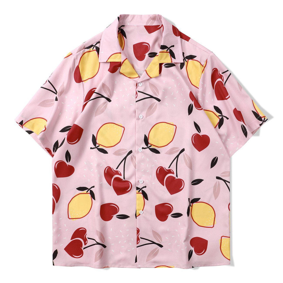 Majesda® - Lemon and Cherry Graphic Short Sleeve Shirt outfit ideas streetwear fashion