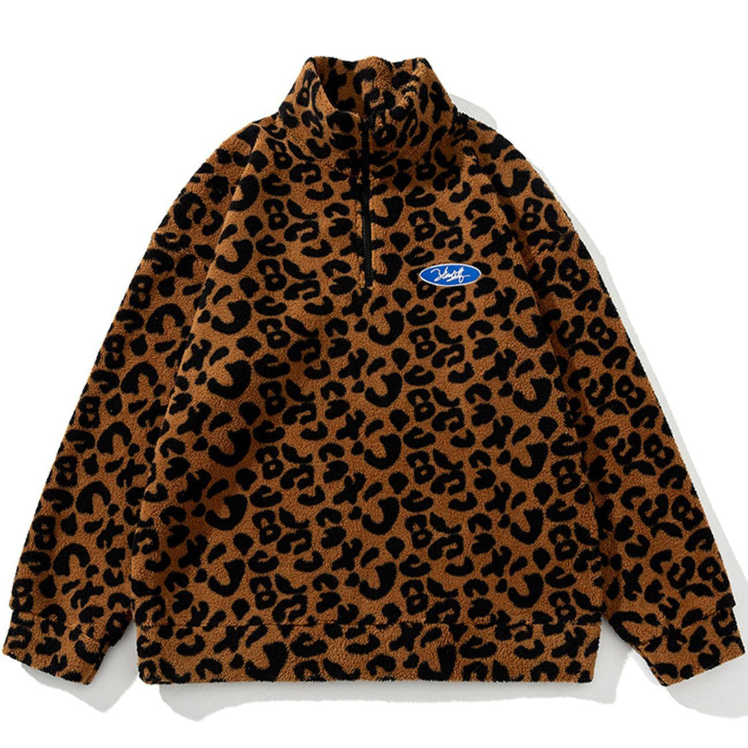 Majesda® - Leopard Pattern Sherpa Winter Coat outfit ideas, streetwear fashion - majesda.com