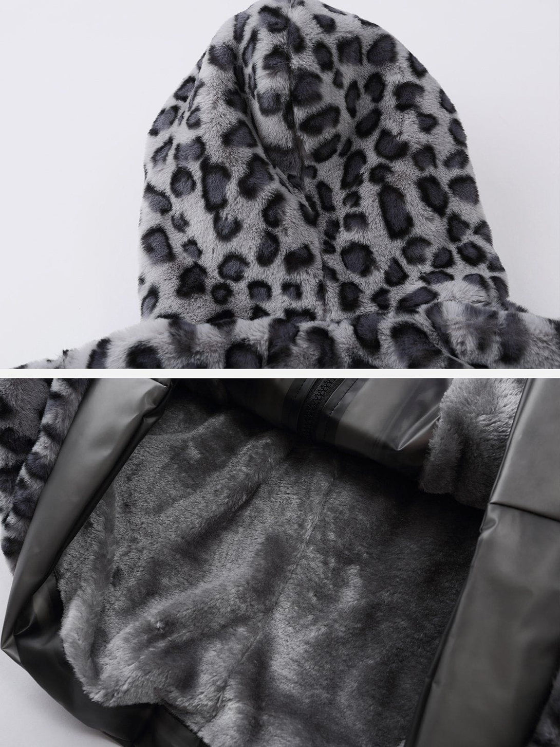 Majesda® - Leopard Plush Stitching Transparent PU Winter Coat outfit ideas streetwear fashion