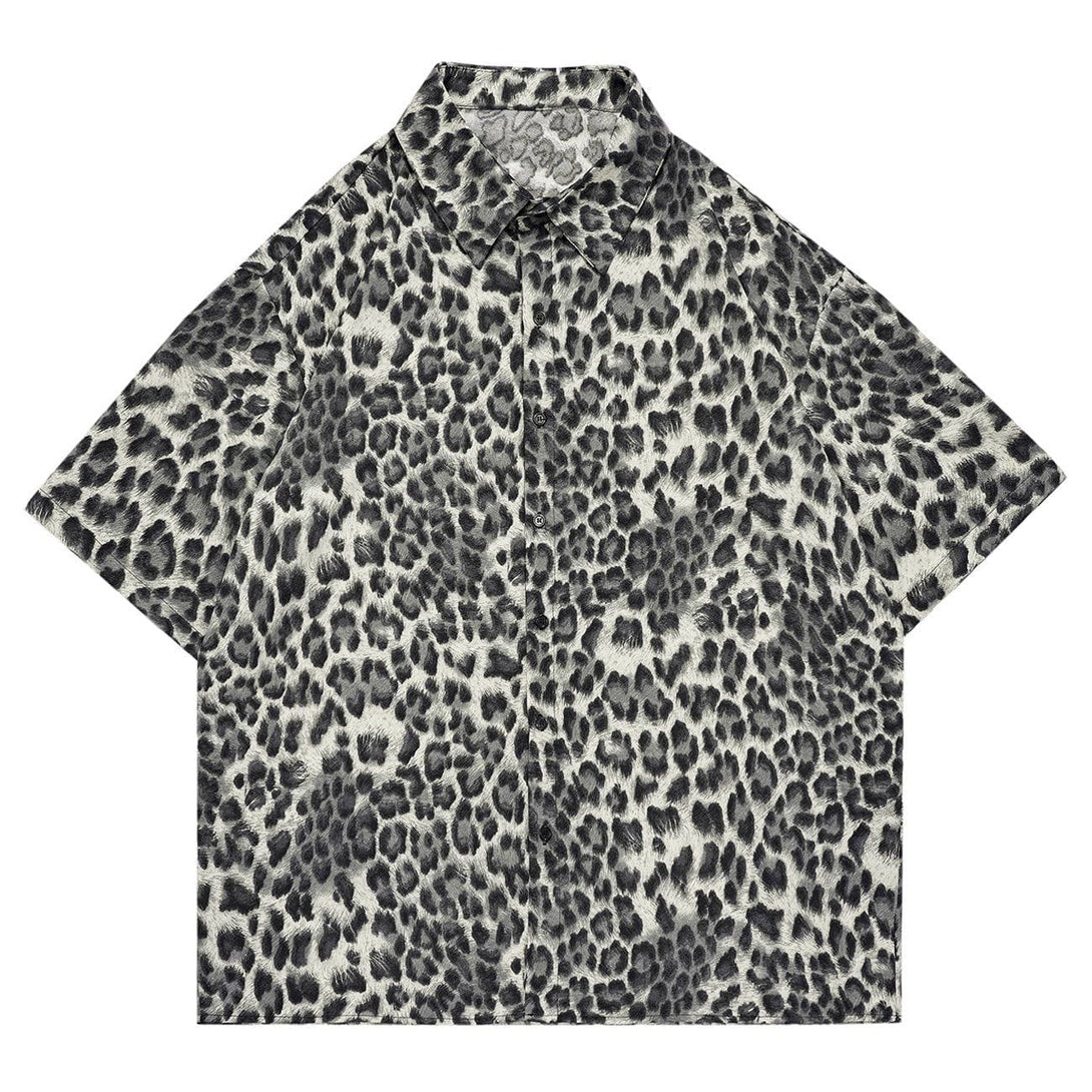 Majesda® - Leopard Print Short Sleeve Shirt outfit ideas streetwear fashion