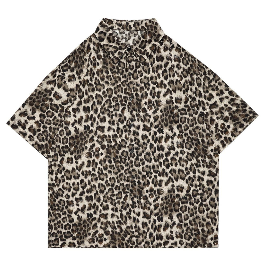 Majesda® - Leopard Print Short Sleeve Shirt outfit ideas streetwear fashion