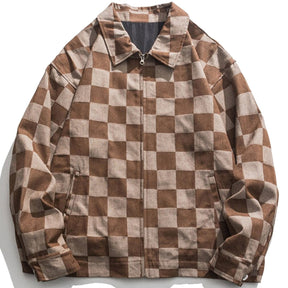 Majesda® - Letter Embroidery Checkerboard Jacket outfit ideas, streetwear fashion - majesda.com